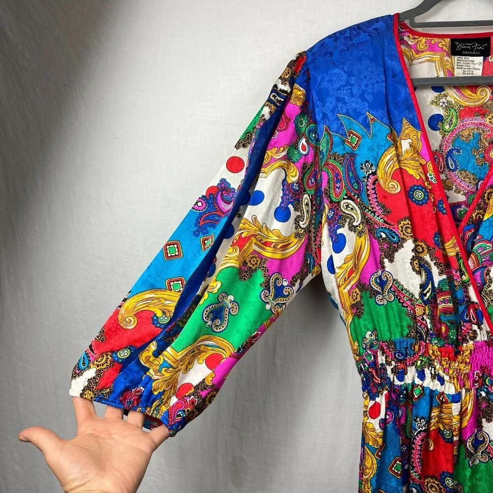 Vintage Diane Freis 100% Silk Maxi Dress Womens M Paisley Deadstock Avant Garde - Picture 4 of 15